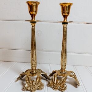 Vintage Brass Taper Candlestick Holders | French Baroque Style | Ornate Detail